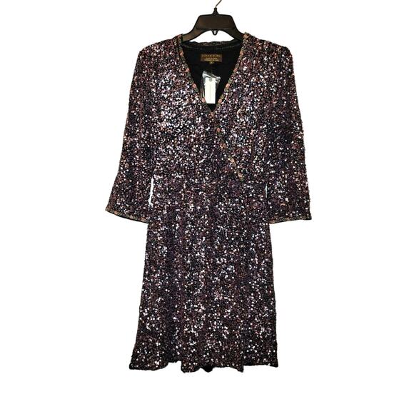 New Anthropologie Sequined Wrap Mini Dress by Varun Bahl $348 Size 2 Purple - Picture 4 of 5